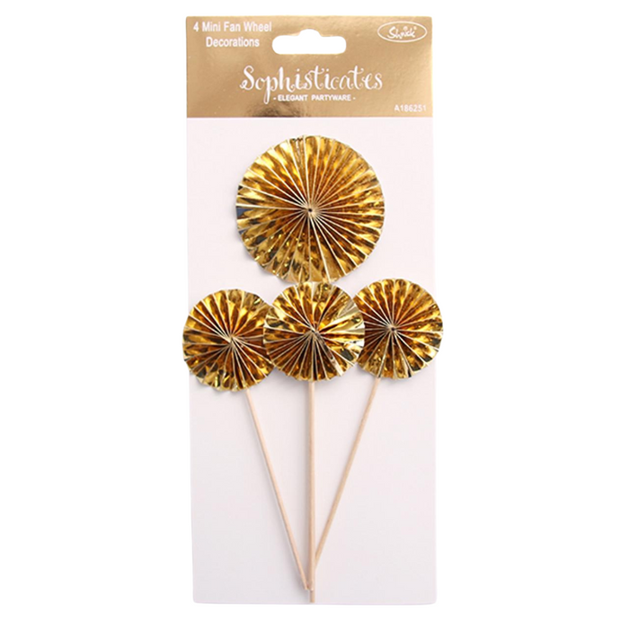 Mini Fan Wheel Decorations Gold 4pk