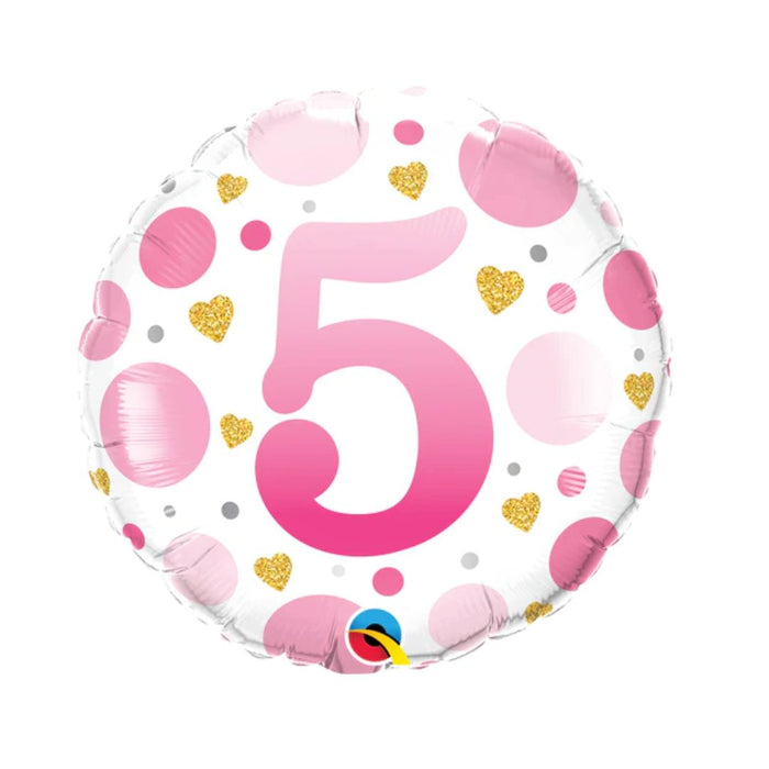 FOIL BALLOON 45CM Birthday AGE 5 PINK DOTS