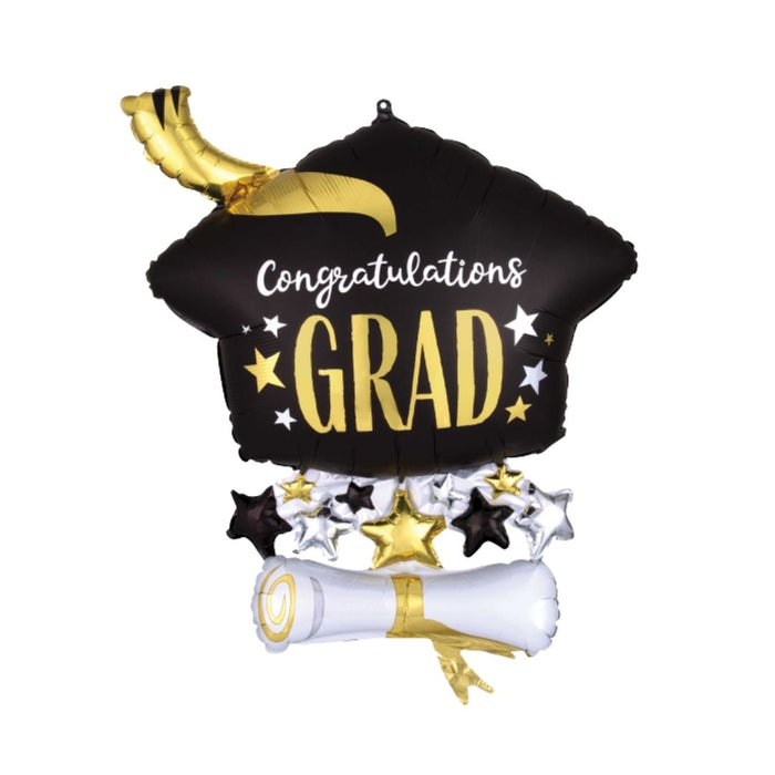 Foil Balloon 58cm XL Supershape Satin Infused Cap & Diploma Congratulations Grad