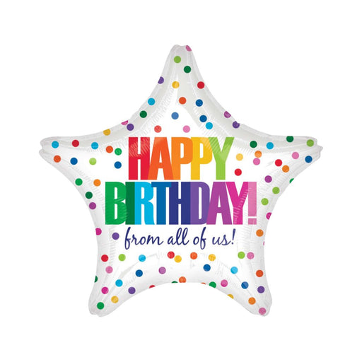 Ronis Standard Foil Balloon 45cm Happy Birthday Rainbow Dots Star