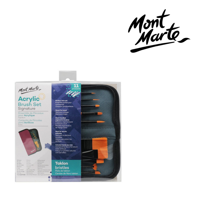 Mont Marte Brush Set in Wallet 11pc - Acrylic