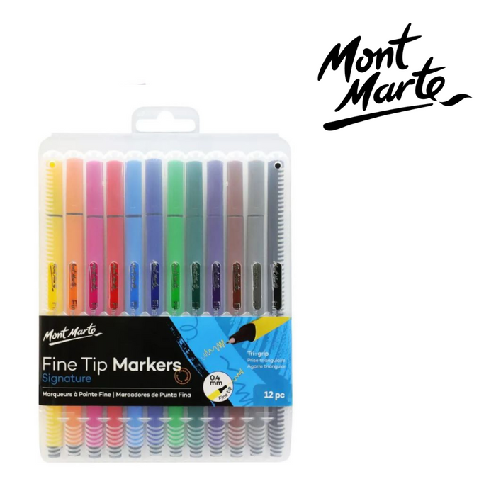 Mont Marte Fine Tip Marker 12pc Tri Grip in Case