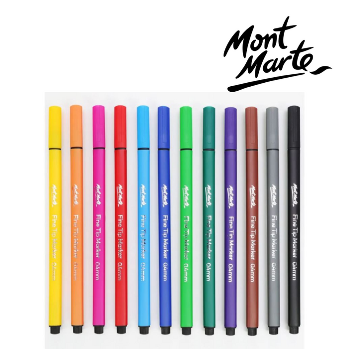 Mont Marte Fine Tip Marker 12pc Tri Grip in Case