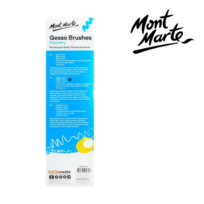 Mont Marte Gesso Brushes 3pc Sizes 2/4/6