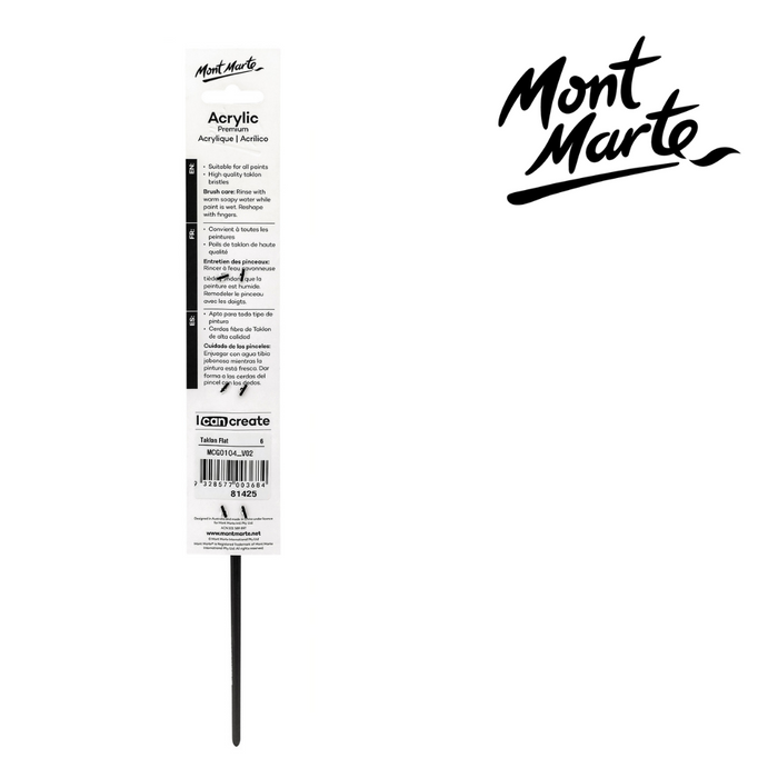 Mont Marte Artist Brush Taklon Flat Long 6