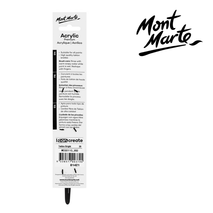 Mont Marte Artist Brush Taklon Short Bright 20