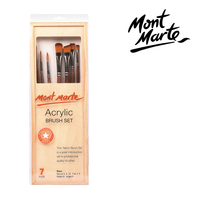 Mont Marte Acrylic Brush Set in wood Brush box 7pc