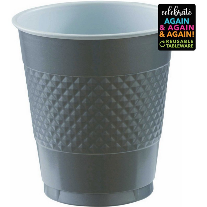 Premium Plastic Cups 355ml 20Pk Silver