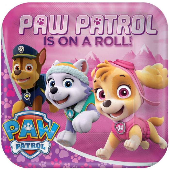 Paw Patrol Girl Square Paper Plates 23cm 8pk