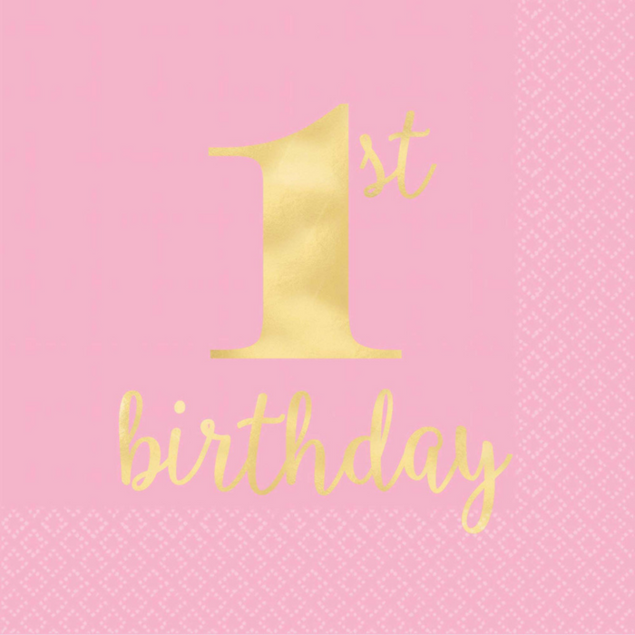 1st BDAY Pink H-S B/Napkin