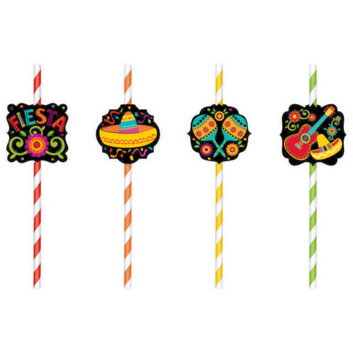 Fiesta Straws Paper w/Printed Add-Ons 12pk