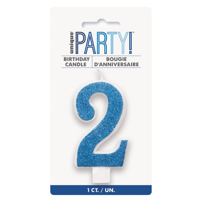 Numeral Candle 2 - Glitter Blue