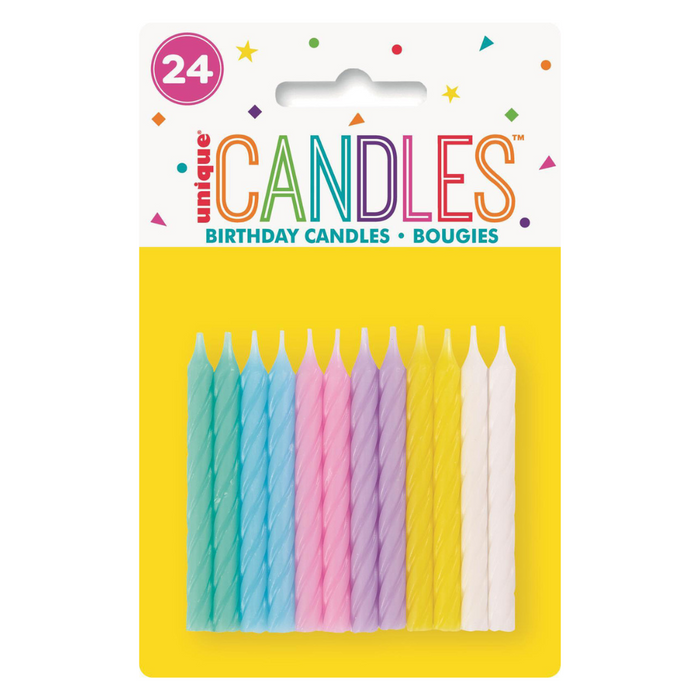 24 Sprial Candles Assorted Pastel Colour