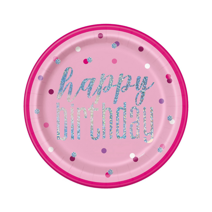 Pink Happy Birthday 23cm Prismatic Paper Plates 8pk