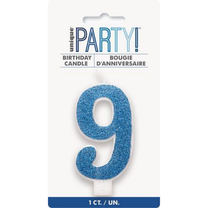 Numeral Candle 9 - Glitter Blue