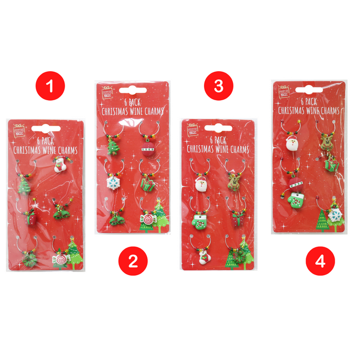 Christmas Wine Charms 6pk Asst