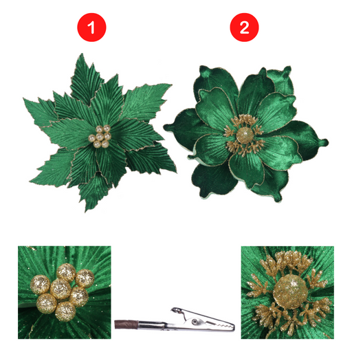 Emerald Velvet Poinsettia & Magnolia with Clip