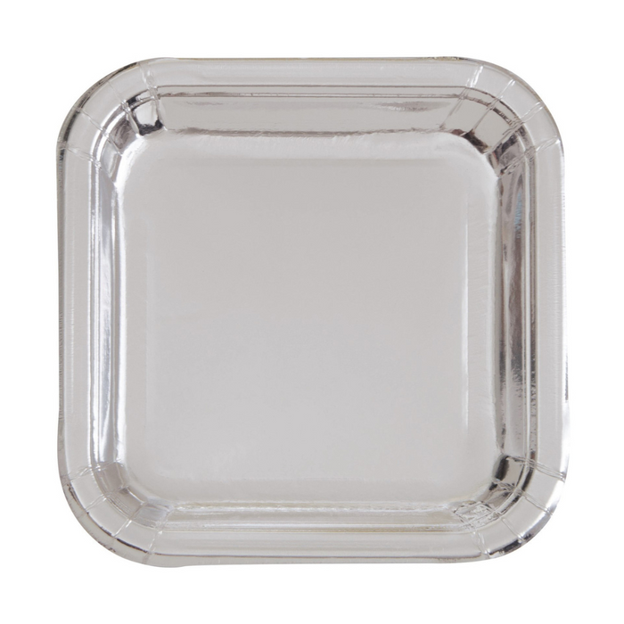 Silver Foil 23cm Square Paper Plates 8pk