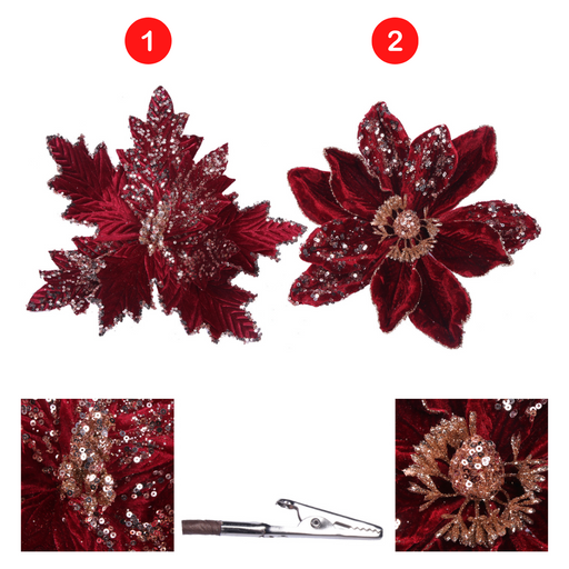 Burgundy Velvet Magnolia & Poinsettia with Clip