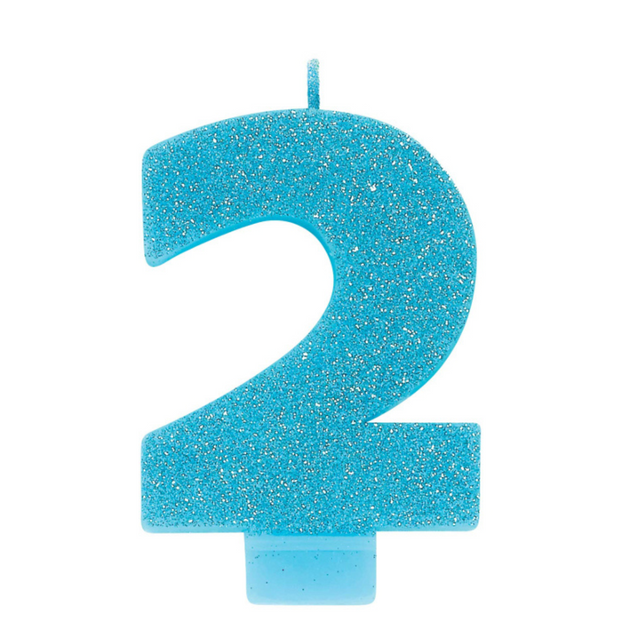 PARTY CANDLES™ #2 Numeral Candle Glitter Blue (8cm)