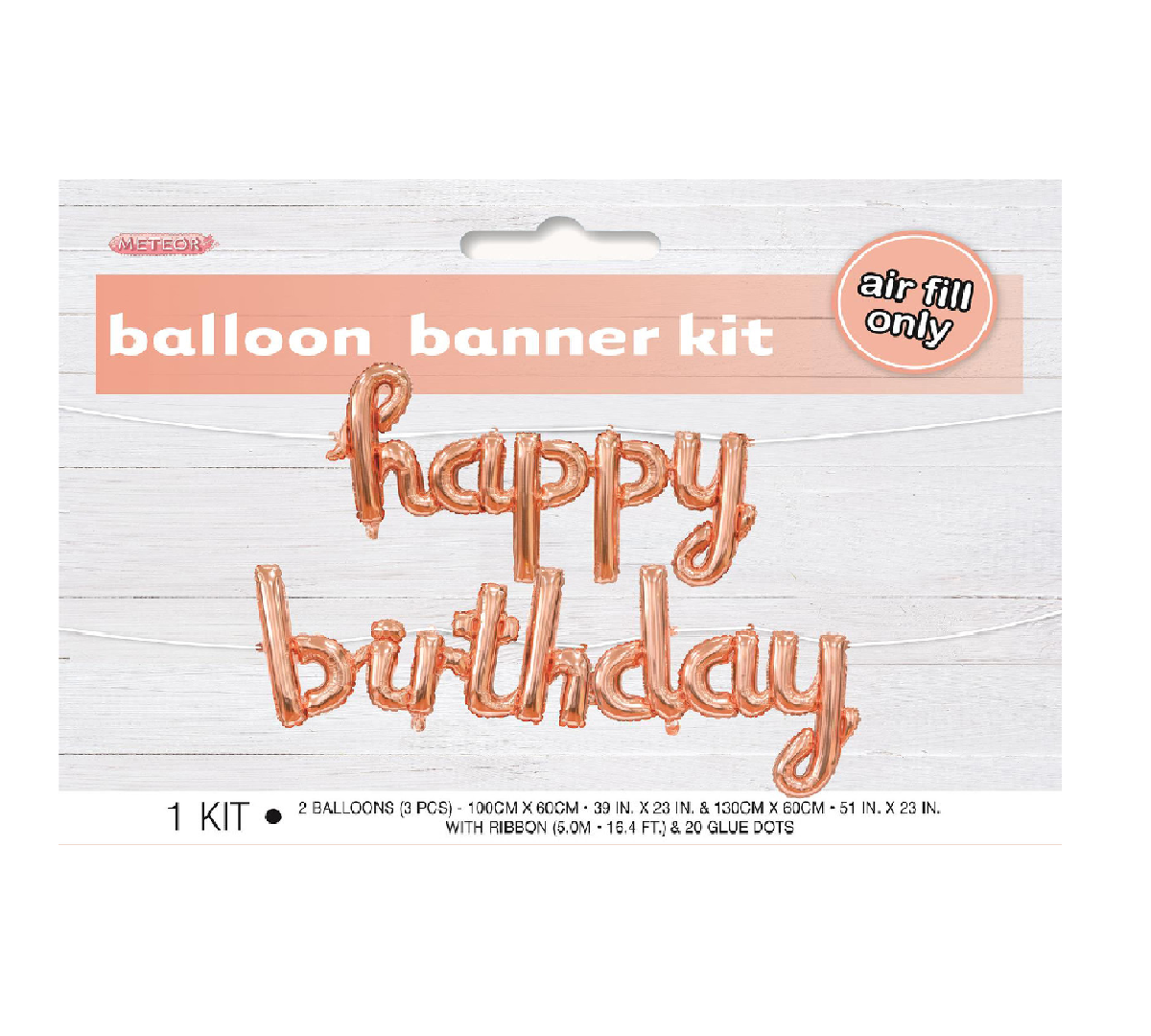 Happy Birthday Rose Gold Banner With Ribbon 100cm x 60cm