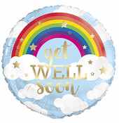 Standard Foil Balloon 45cm Round Rainbow Get Well Soon.