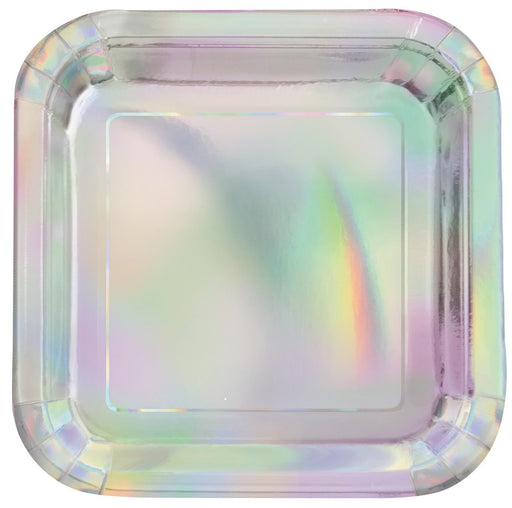 Foil Square Paper Plates Iridescent 8x23cm