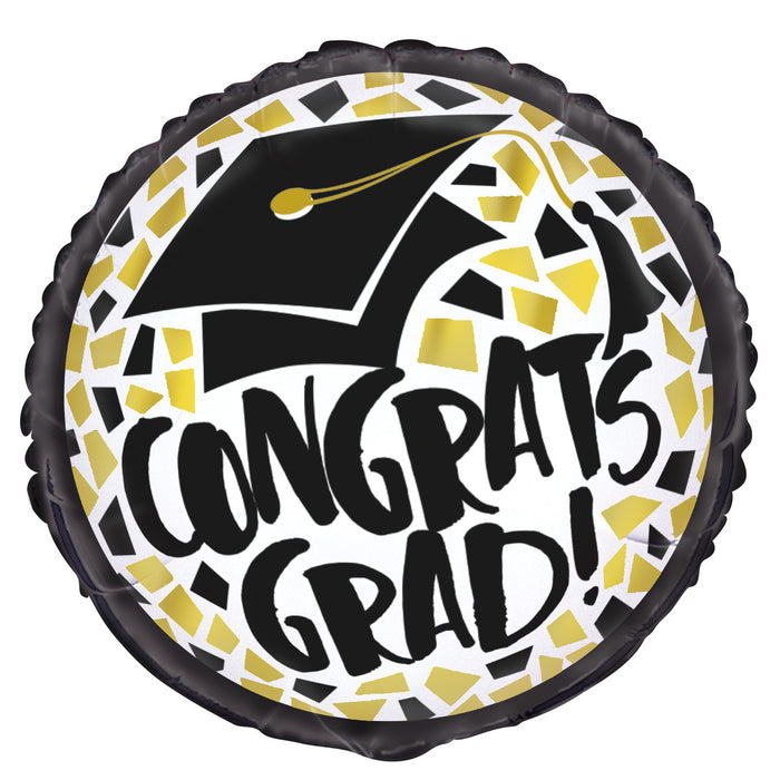 Black and Gold Congrats Grad Foil Balloon 45cm