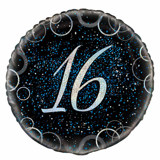 Black and Blue 16th Foil Balloon 45cm