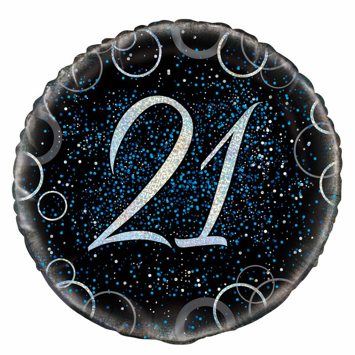 Glitz Blue 21st Birthday Foil Balloon 45cm