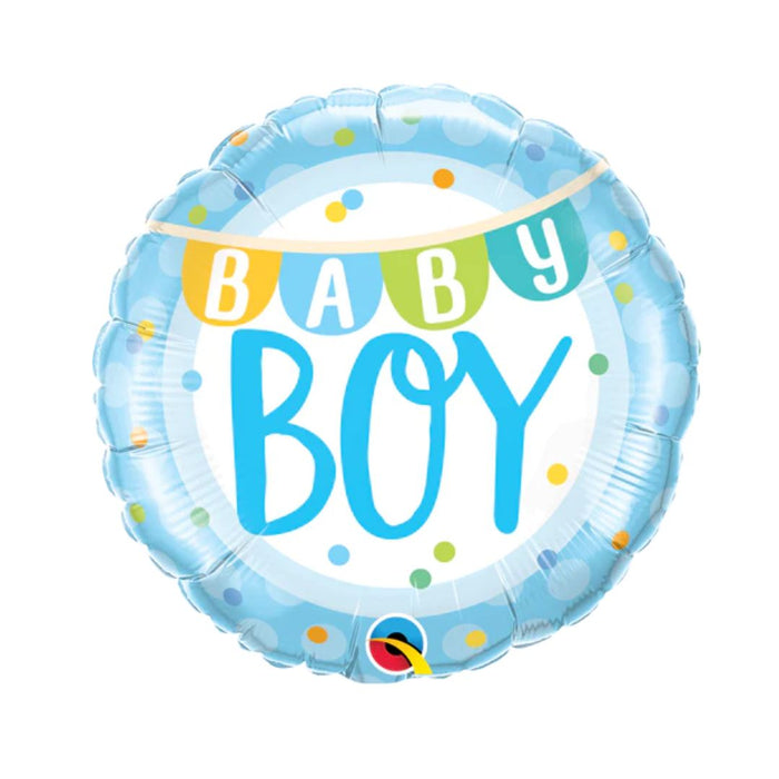 Foil Balloon 45Cm Round Baby Boy Banner & Dots