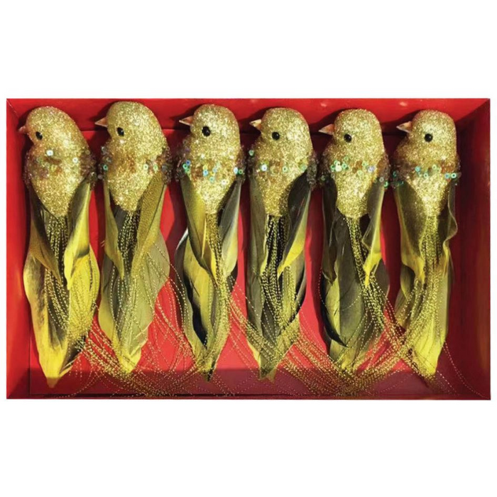 Ronis Bird Clip Decorations Gold 6pk