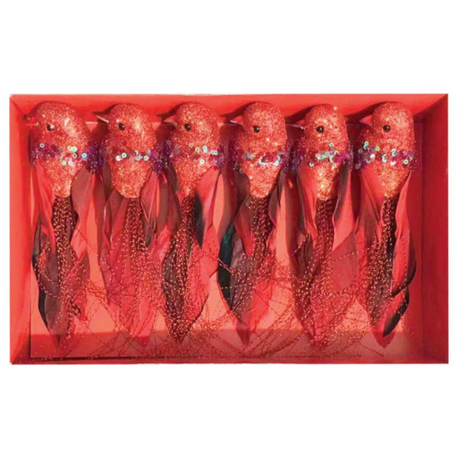 Ronis Bird Clip Decorations Red 6pk