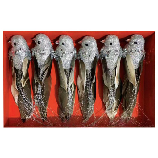 Ronis Bird Clip Decorations Silver 6pk