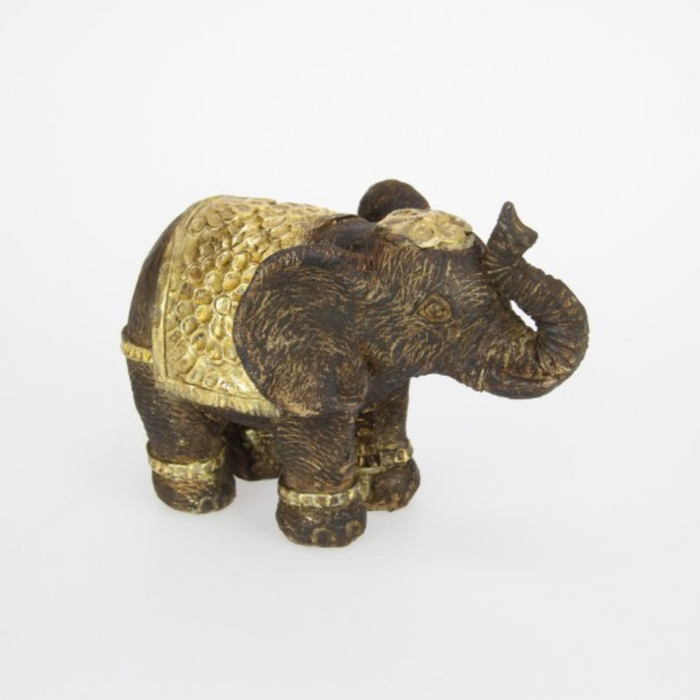 Ronis Brown Elephant with Gold Decal Flower Accents 17cm