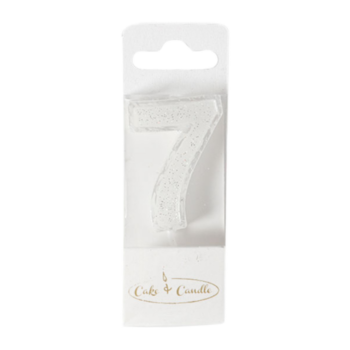 Mini Glitter Candle White - Number 7