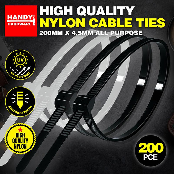 Cable Ties Bulk Pack Black & Clear Assorted in Carton 200mm x 4.5mm 200pc