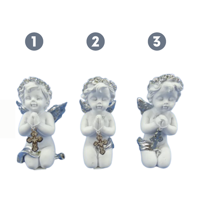 Praying Cherub W/Silver Cr 6cm