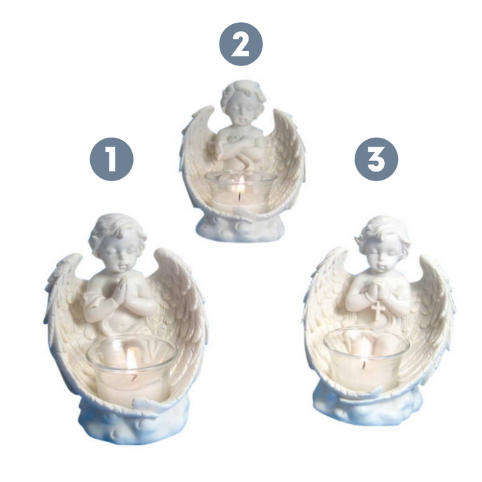 13CM KNEELING CHERUB T/LIGHT HOLDER 3ASS