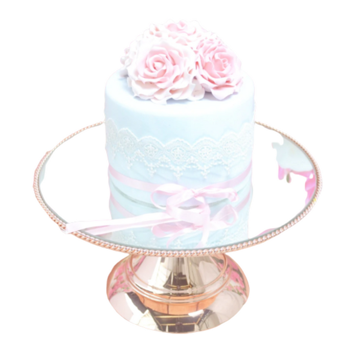 Sweets Stand™ Round Modern Mirror Cake Stand Rose Gold Plated 35cm