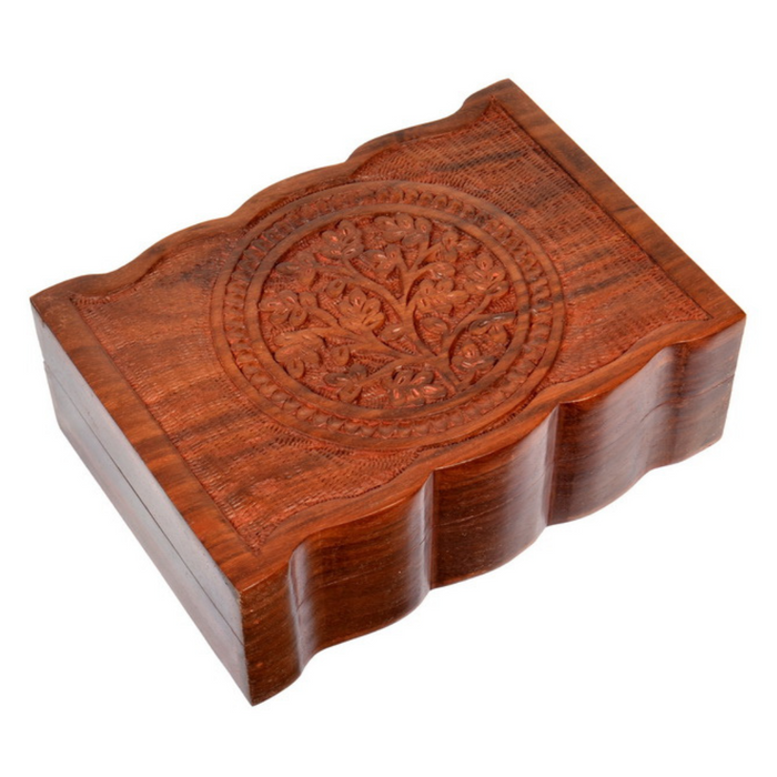 Ronis Carved Flower of Life Sheesham Wood Box 18x13cm