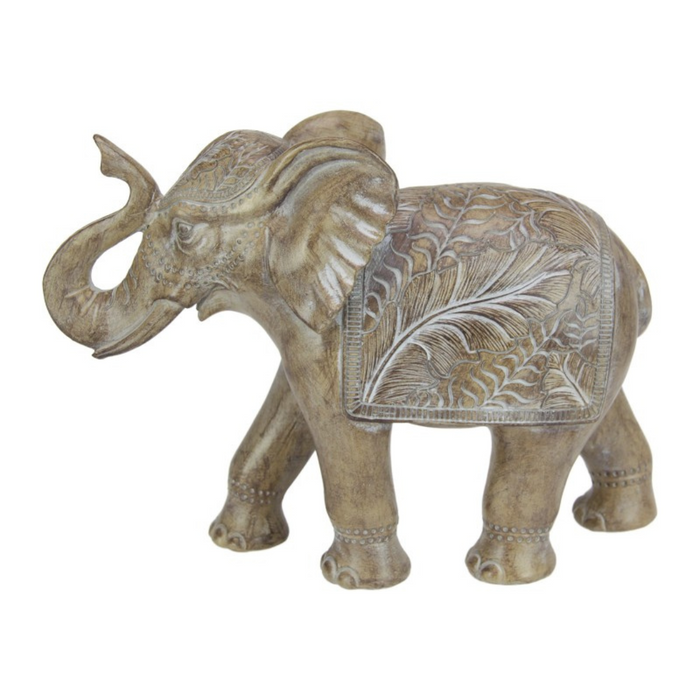 Ronis Deco Elephant with Decal Leaf Pattern 25cm Brown
