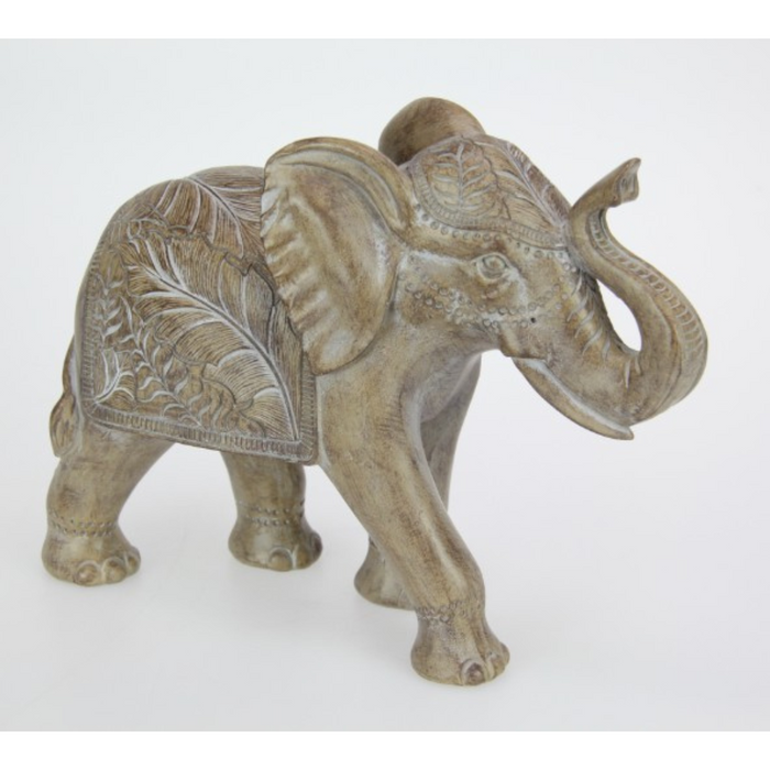 Ronis Deco Elephant with Decal Leaf Pattern 25cm Brown