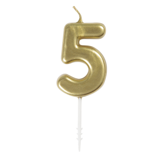 Mini Gold Numeral Pick Candles - 5
