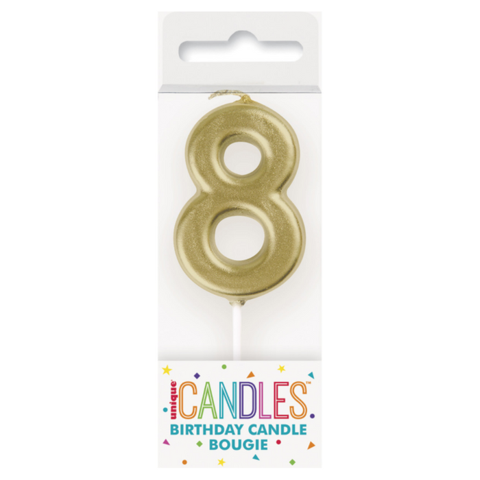 Mini Gold Numeral Pick Candles - 8