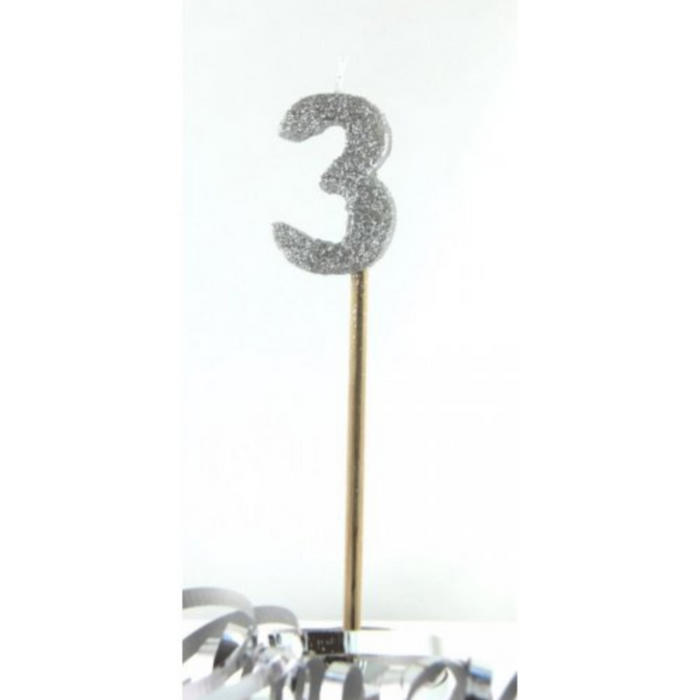 Candle Silver Glitter Long Stick #3