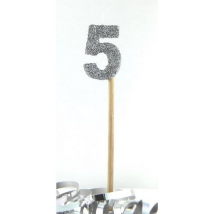 Candle Silver Glitter Long Stick #5