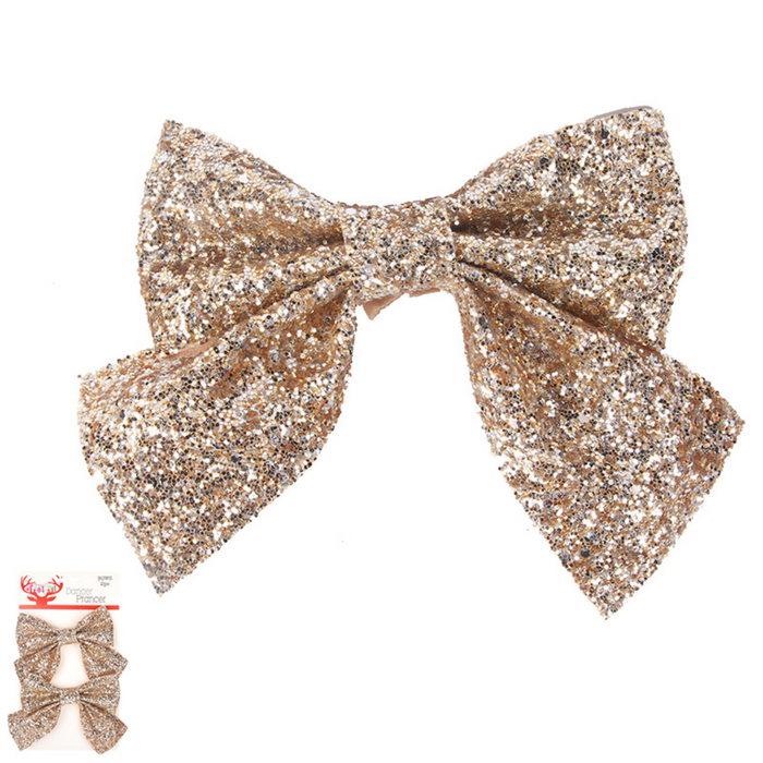 Ronis Glitter Bows Gold 2pk 13cm