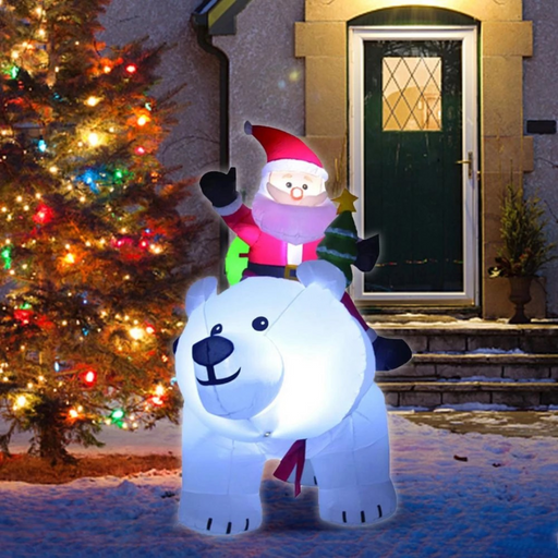 Ronis Inflatable Plush Santa with Sack Riding White Bear 200cm