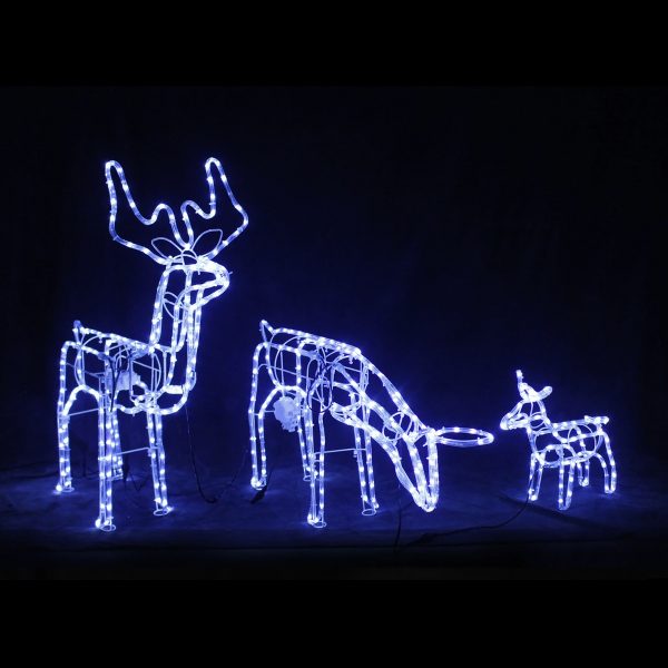 3D Reindeer Family Rope Light Motorized Clear Chord Blue